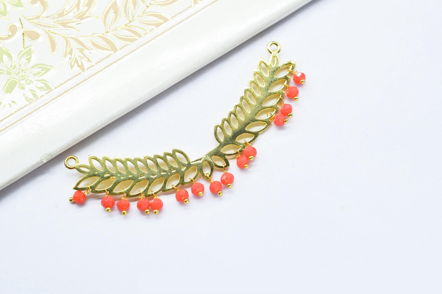 Red Coral Quartz Beads Dangle Charms,Wedding Hair Vine Connectors,Gemstone Leaf Pendant Necklace,Component Leaf Charms,Handmade jewelry,Gift