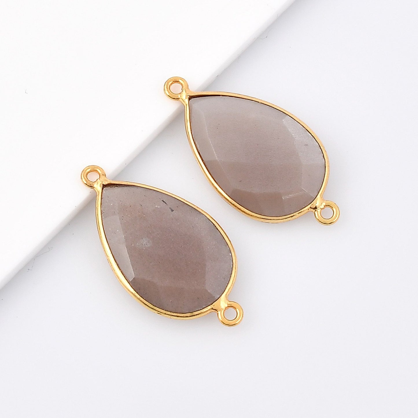Peach Moonstone 12x20mm Bezel charm,Moonstone Teardrop Gold Plated bezel,Gold Vermeil Bezel,jewelry making charm,Moonstone Gold-Filled bezel