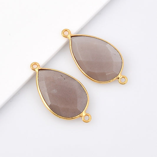 Peach Moonstone 12x20mm Bezel charm,Moonstone Teardrop Gold Plated bezel,Gold Vermeil Bezel,jewelry making charm,Moonstone Gold-Filled bezel