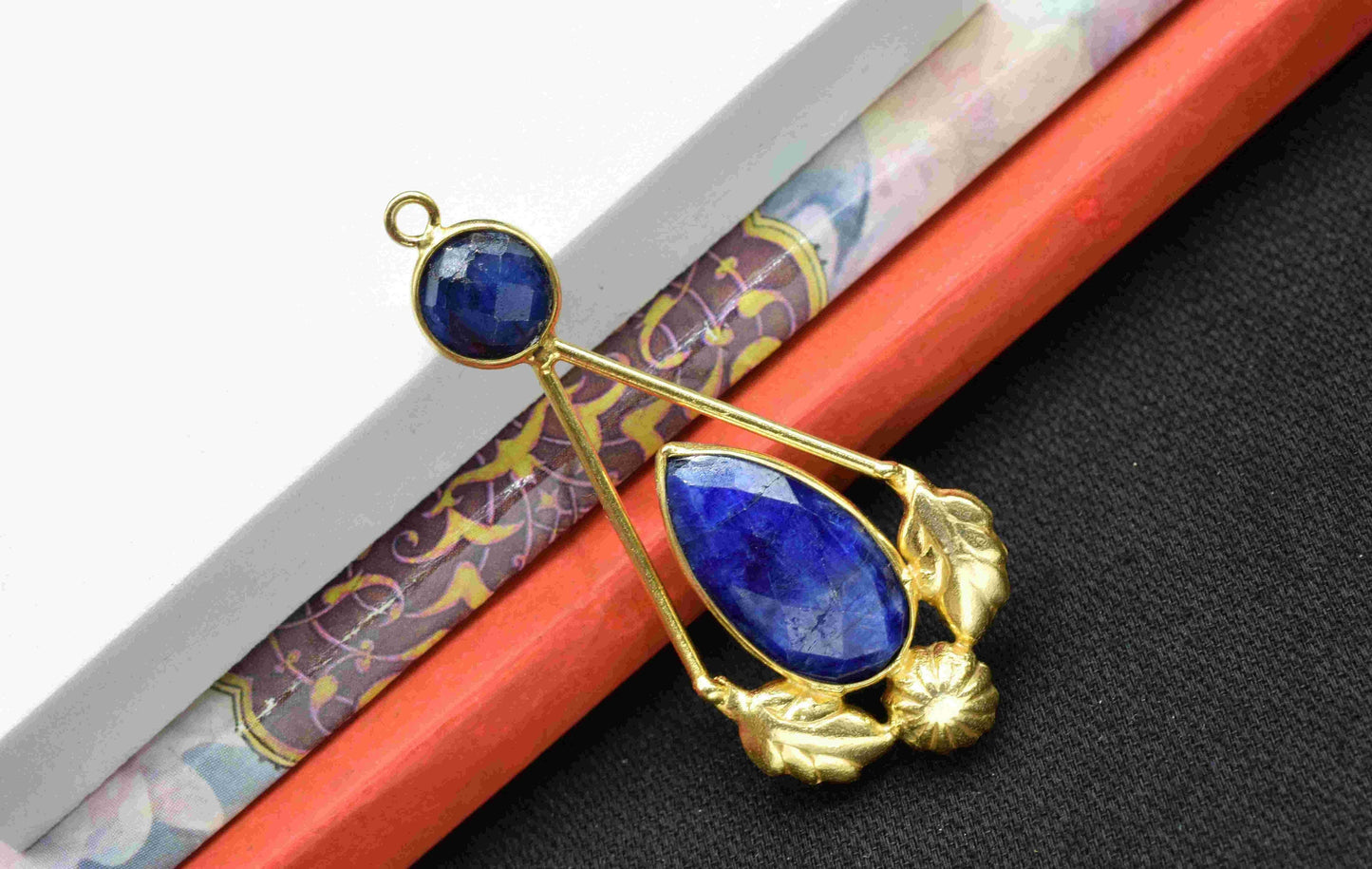Sapphire Gemstone Pendant , Sapphire Handmade Pendant , Multi Gemstone Charms , Gold Plated Gemstone Connectors , Summer Collection