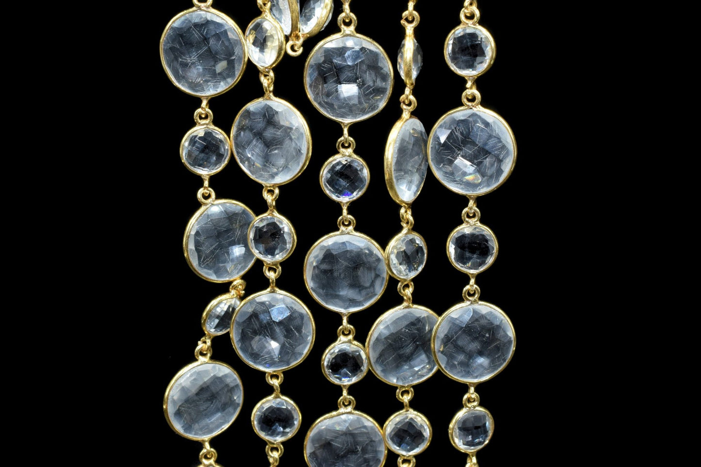 Crystal Bezel Chain I Handmade Bezel Link Chain I Clear Quartz Gold Plated Bezel Chain IBrass Chain,Gemstone Connector Chain Per Foot