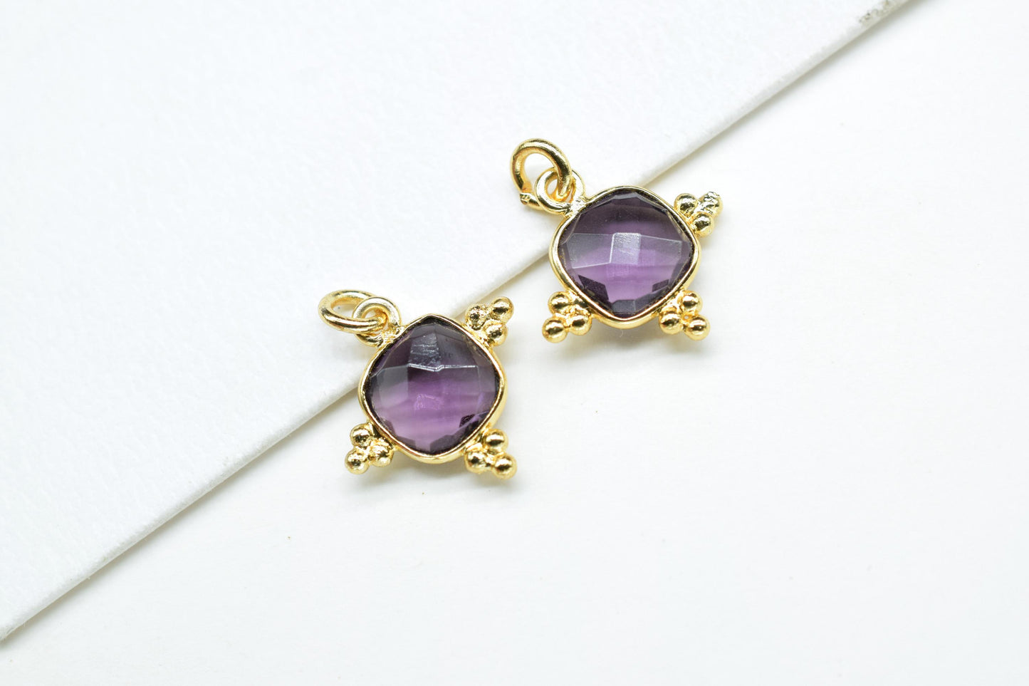 Amethyst Quartz 8mm Cushion Bezel charm/Station Bezel Link Supplies/Amethyst Jewelry Making/Square Pendant//Gemstone Connector Pendant,Gift
