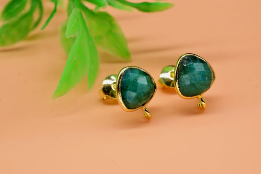 Natural Emerald 8mm Heart Shape Connector Post Stud,Jewelry Making Supply,Single Loop Gemstone Earring Connector,Earring Making connector