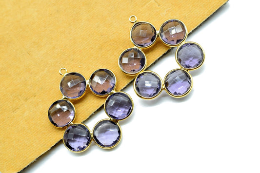 Amethyst Round Attached Bezel Pendant,Attached Bezel Earring,Amethyst Necklace Pendant,Amethyst Earring,Charm Pendant,DIY Jewelry Making