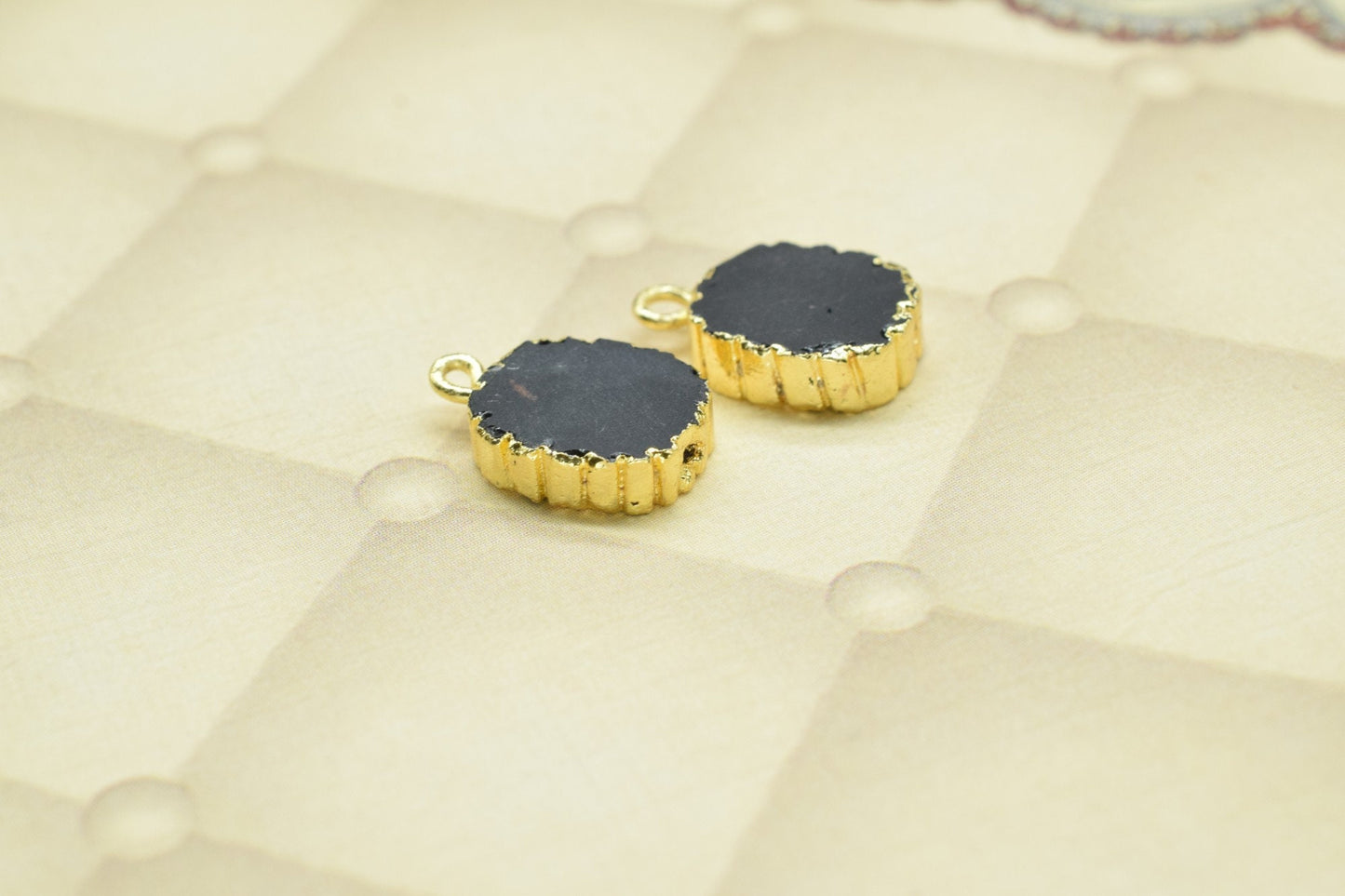 Black Onyx Pendant Charm,Handmade Cabechon Pendant Charm necklace,Pendant Jewelry Making Supply,Gemstone Electroplated,Single Bail Connector