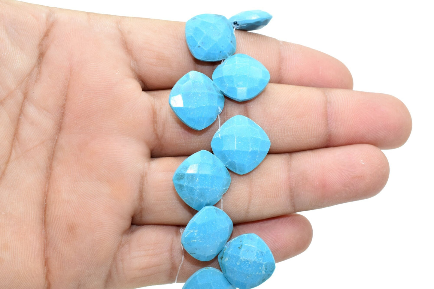 Blue Turquoise 14mm Cushion shape Briolettes,Turquoise Beads for making jewelry,Sky blue Turquoise Briolettes,Turquoise Cushion briolettes