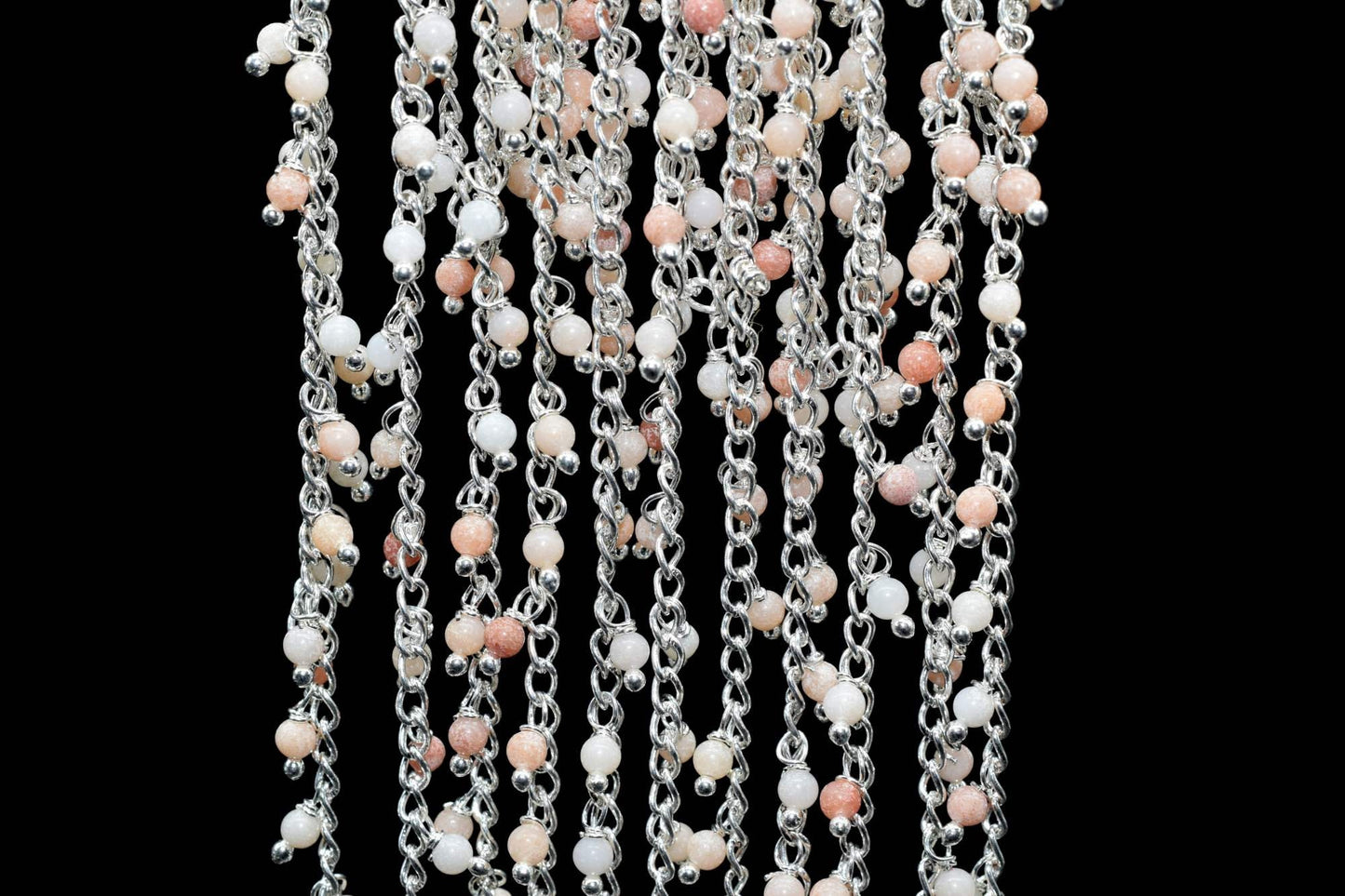 Peach Moonstone Cluster Rosary,Smooth Round Beads Rosary,Moonstone Wire Wrapped Jewelry,Dangling Rosary Chain,Jewelry Making Beaded Chain,
