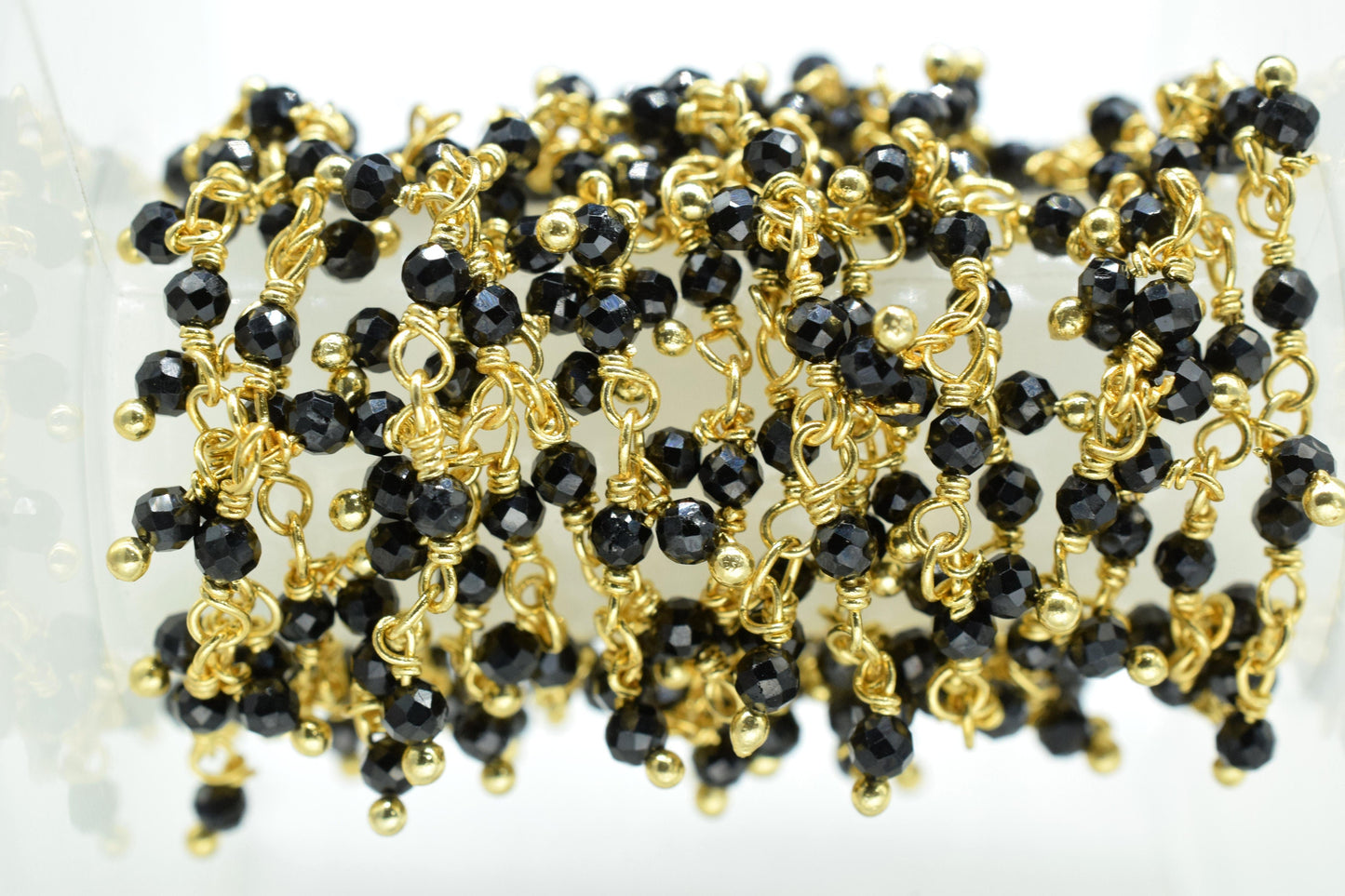 Black Onyx 2mm Dangling Bead Chain,Gemstone Rosary Chain,Wire Wrapped Necklace Chain,Black Onyx Cluster Rosary Chain,Handmade beaded Jewelry