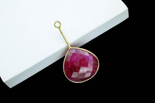 Ruby Pendant/Gemstone Component/Faceted Ruby Single Bail Charm/Necklace Pendant/Heart Shape Charm/Wholesale Supply/Ruby jewelry/B'day Gift