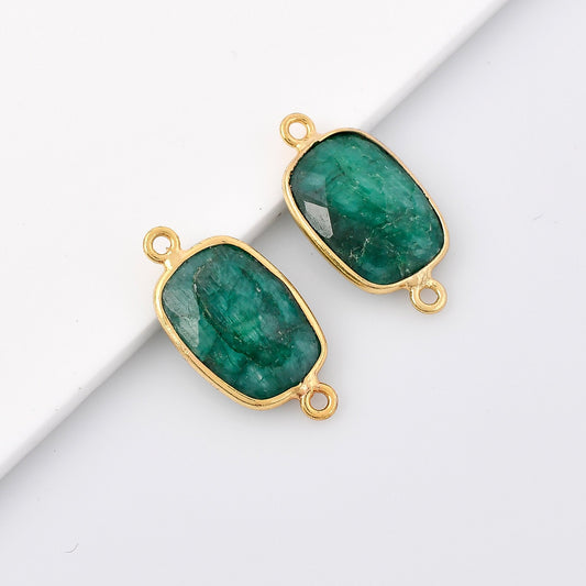Emerald 10x14mm Bezel Charm Connector,Rectangle Shape Gold Plated bezel,Gold Vermeil Bezel,Emerald jewelry making charm,Gold-Filled bezel