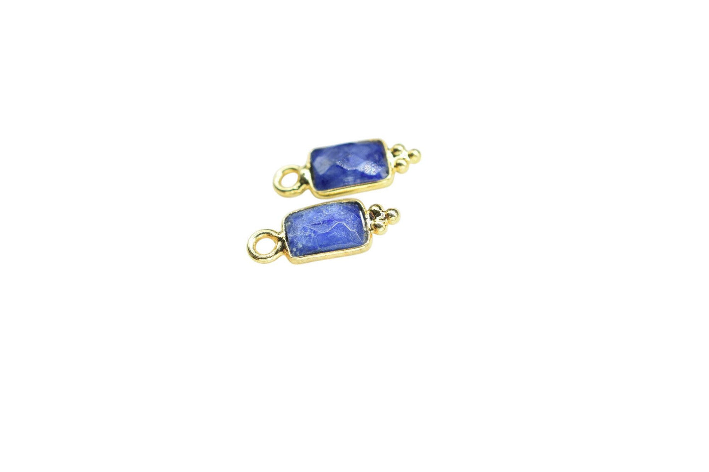 Gemstone Blue Sapphire Charms Pendant/Buguette Shape Pendant/Handmade Pendant/Tiny Pendant/Necklace Connector jewelry/B'day Gift
