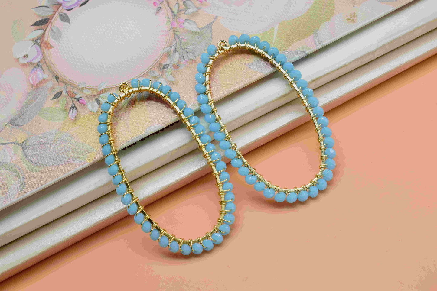 Turquoise Wire Wrapped Connector,Oval Shape Pendant Component,Turquoise Handmade Beaded Hoop Finding Component,Turquoise Quartz Jewelry,Gift