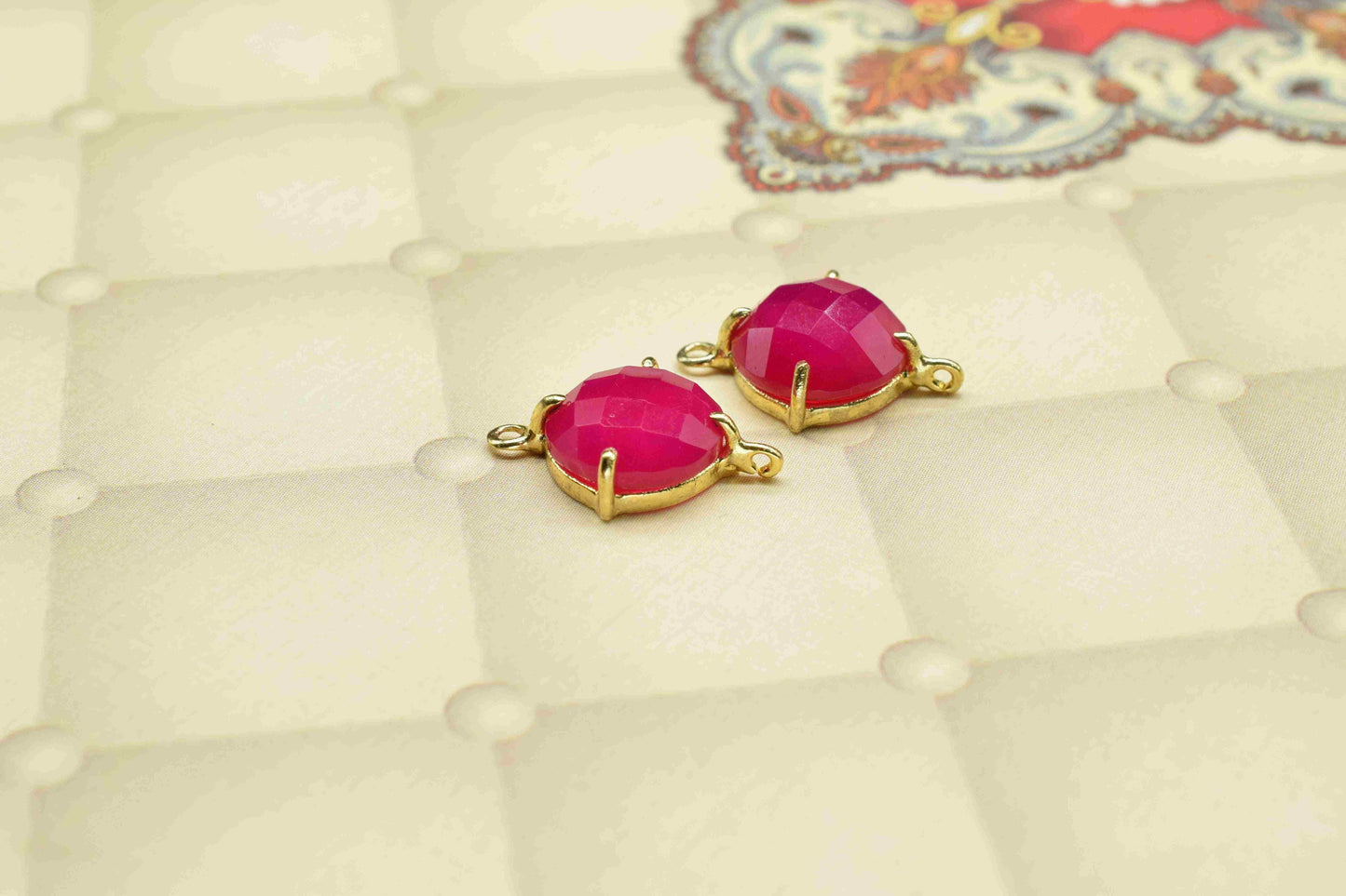 Natural Ruby Round Connector,double bail connector,Natural Ruby Beads jewelry,Handmade Charm,Red Gemstone Bezel,Ruby Prong Bezel Charm,Gift