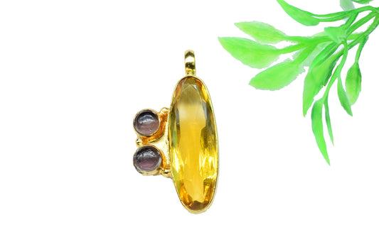 Citrine Quartz Pendant Charms,Brass Pendant,Handmade Craft,Women Pendant Jewelry,Mixed Gemstone Pendant,Statement Pendants,Loop Pendant,Gift