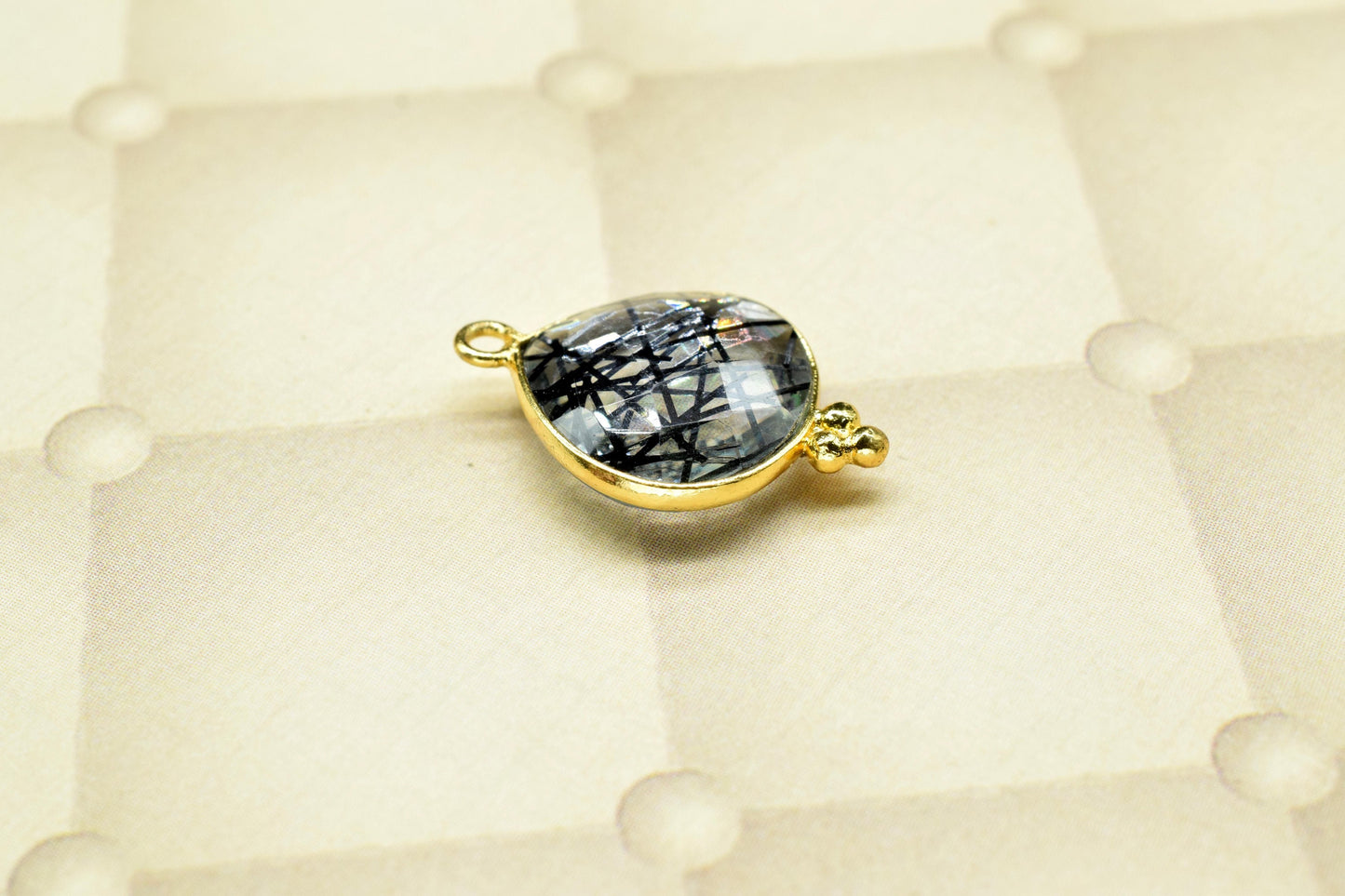 Rutile Charms jewels,Rutile Single Bail pendant,Black Rutile Gemstone 14mm Heat shape charm,Rutile Gold Plated bezel jewelry making charms