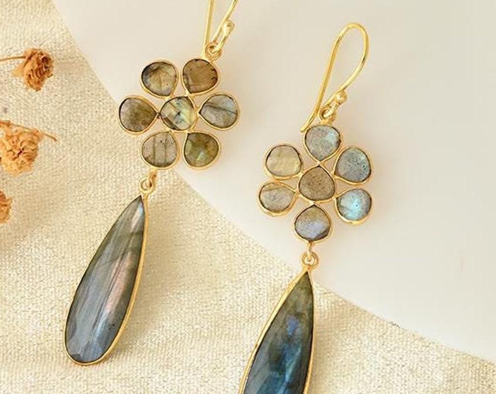 Labradorite Earrings Gold, Dangle Earrings